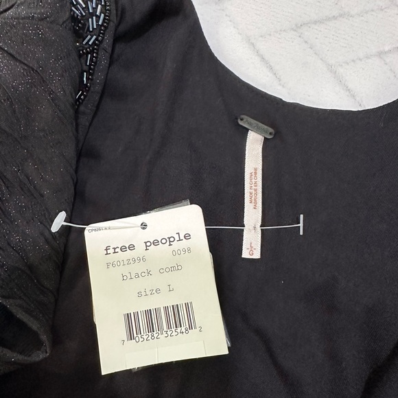 Nwt $198 Free People Low Back Beaded Shimmer Black Bodycon Short Sleeve Dress L - Picture 9 of 13
